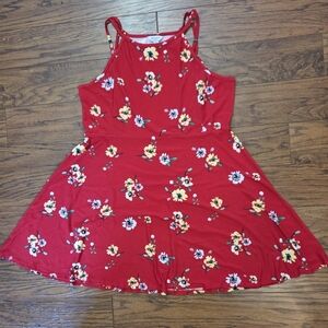 Arizona Jeans Red Floral Dress Juniors XXL tank top summer A-Line Sun Dress